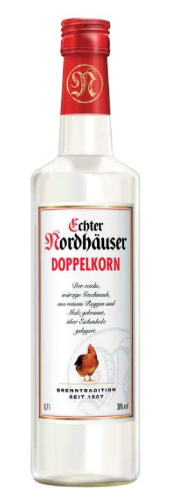 Das Foto zeigt die Echter Nordhäuser Doppelkorn Flasche