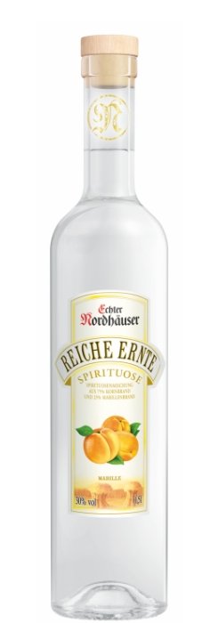 Das Foto zeigt die Reiche Ernte Marille Flasche