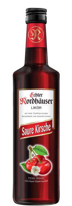 Das Foto zeigt die Echter Nordhäuser Saure Kirsche Flasche