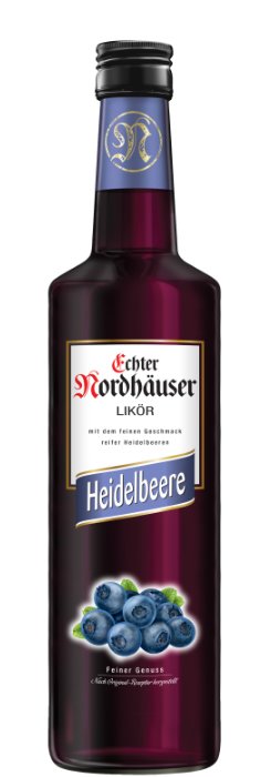 Das Foto zeigt die Echter Nordhäuser Heidelbeere Flasche