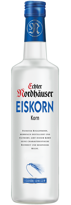 Das Foto zeigt die Echter Nordhäuser Eiskorn Flasche