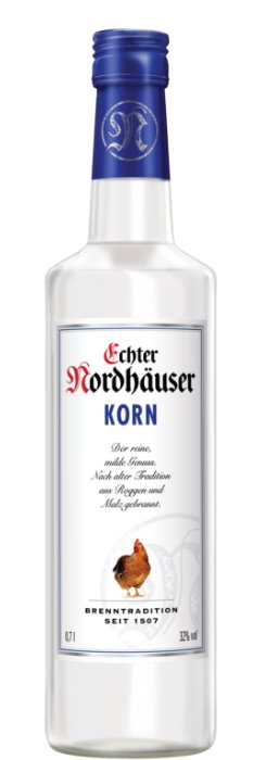 Das Foto zeigt die Echter Nordhäuser Korn Flasche