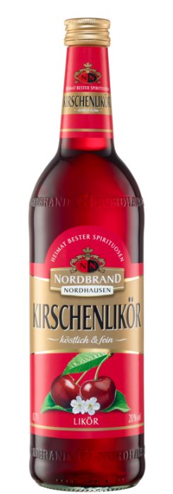 Das Foto zeigt die NN Kirschlikör Flasche