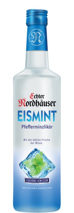 Das Foto zeigt die Echter Nordhäuser Eismint Flasche