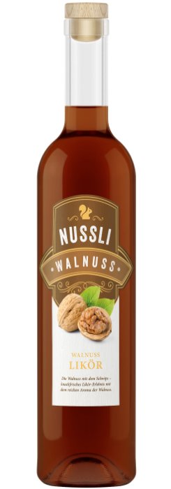 Das Foto zeigt die Nussli Walnuss Flasche