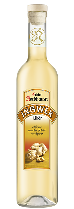 Das Foto zeigt die Echter Nordhäuser Ingwer Likör Flasche